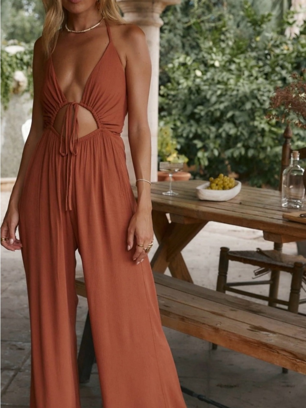 12th Tribe Women’s Rust Halter Cutout Jumpsuit